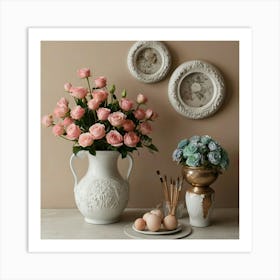 Pink Roses In A Vase 1 Art Print