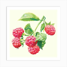 Raspberries On A Branch Art Print