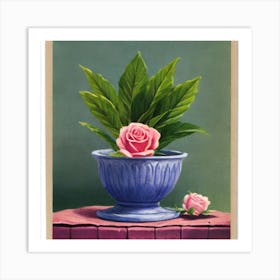 Rose In A Blue Vase Art Print