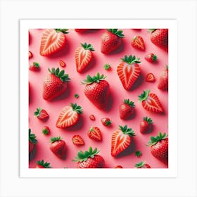 Strawberry Pattern On Pink Background Art Print