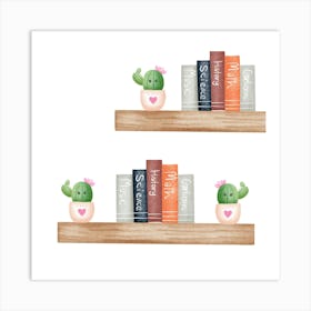 Cactus Bookshelf Art Print