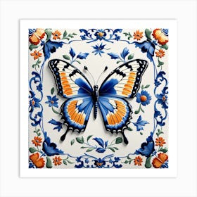 Delft Tile Butterfly in Blue II Art Print