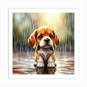 Beagle Puppy In The Rain Art Print