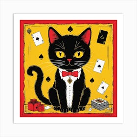 Black Cat Playing Cards 4 Art Print