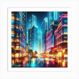 Cityscape At Night Art Print