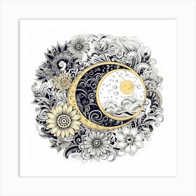 Moon And Flowers Art Print