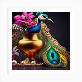 Peacock In A Vase Art Print