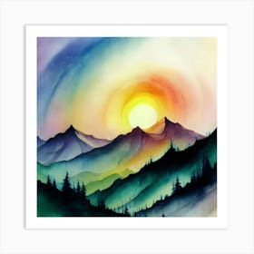 Watercolor Of Mountains Art Print