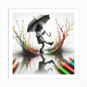 Girl With Umbrella Art Print