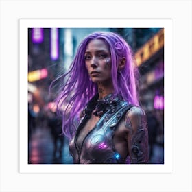 Futuristic Girl With Purple Hair Art Print