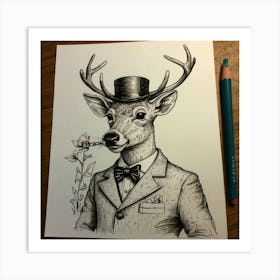 Deer In Top Hat 2 Art Print