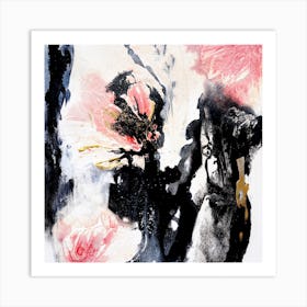 White Black Coral Abstract Painting Square Art Print