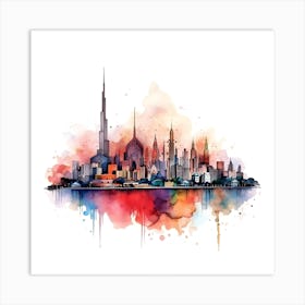 Dubai Skyline Watercolor Painting Art Print