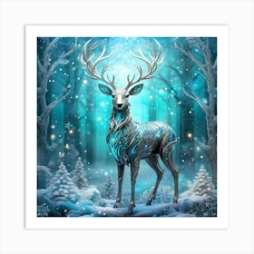 Robotic Deer Exhibiting Touches Of Teal And Iridescent Highlights Stands Centred Amidst An Enchant 2 Art Print