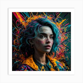 Girl With Colorful Hair Art Print