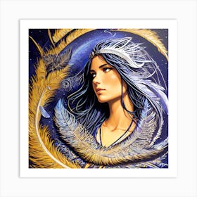 Woman With Feathers Art Print