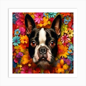 Flower Dog Boston Terrier 1 Art Print