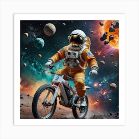 Astronaut Riding A Bike In Space 3 Art Print