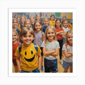 Photo Medium Shot Smiley Kids In School Gym 3 Art Print