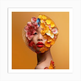 Asian Woman With Flowers On Her Head Art Print