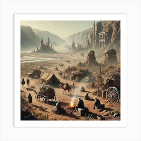 A Scene Depicting Nomadic Tribes On Mars Art Print