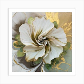 Gold And White Flower 1 Art Print