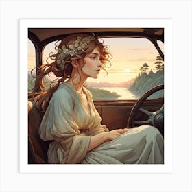 Girl In A Car Art Print