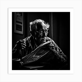 Old Man Reading Newspaper Art Print