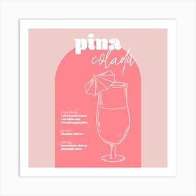 Vintage Retro Inspired Pina Colada Recipe Pink And Dark Pink Square Art Print