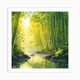 A Stream In A Bamboo Forest At Sun Rise Square Composition 69 Art Print