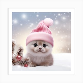 Cute Kitten In A Pink Hat Art Print