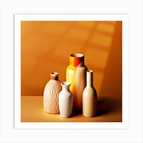 Vases On A Table,Close up arrangement of modern vases Art Print