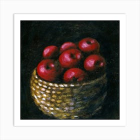 Apples In A Wooven Basket - Anton Maliar square still life classic dark figurative old master food kitchen Art Print