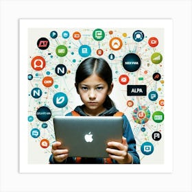 Young Girl Using A Laptop 5 Art Print