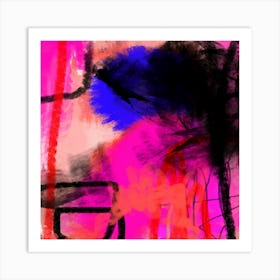 Bold Abstract Graffiti Art, Vibrant Hot Pink. Blue, Red & Black Urban Minimalist Print, Trending Contemporary Wall Art by Coltxwilde , Décor for Living Room & Bedroom 'Pompei Art Print