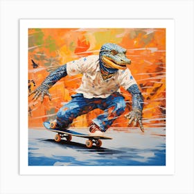 Alligator Skateboarder Art Print