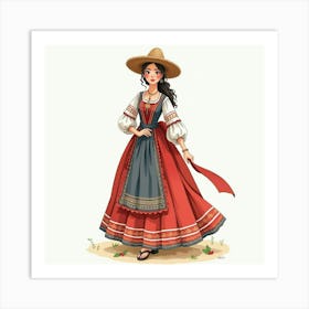 Spanish Woman With A Traditional Dress, Watercolor With Cultural Essence 1 Art Print