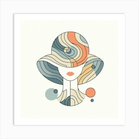 A Beauty with Big Hat Front Portrait - Color Line Drawing Art Print