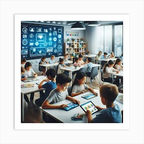 Children In Classroom Using Digital Devices Art Print