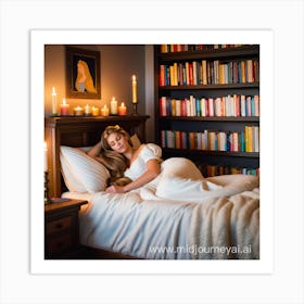 Girl Laying In Bed With Candles Art Print