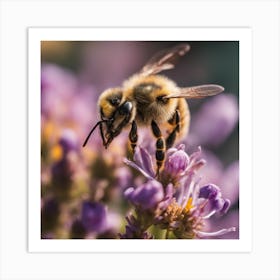 Bee On Purple Flower 1 Art Print