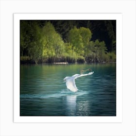 Firefly Majestic Swan Gliding Over Mystical Lake 4059 (2) Art Print