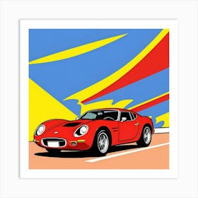 Vintage Sports Car Halftone Style Scene Art Print