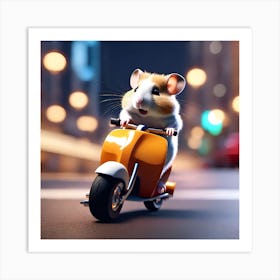 Hamster On A Scooter Art Print