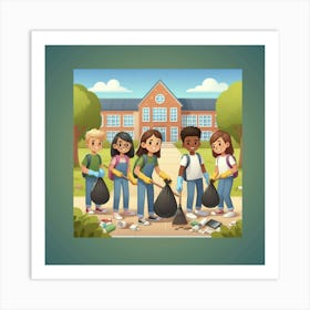 Children Cleaning School Art Print