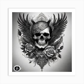 Phoenix Skull Roses Art Print