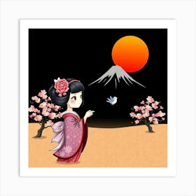 Geisha Girl Dark Color Illustration Art Print