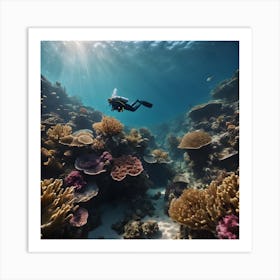 Coral Reef With Diver Art Print
