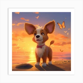 Corgi Dog At Sunset Art Print