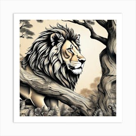 Lion In The Forest 32 Art Print